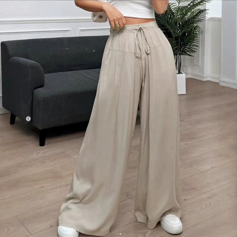 Forever 21 Spring Summer High-Waist Elastic Waistband Wide-Leg Long Pants